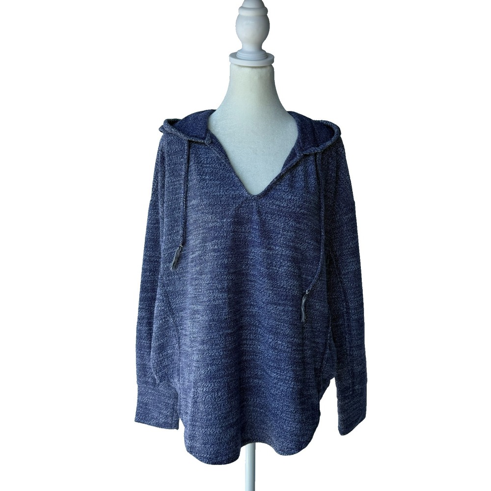 Roxy Blue Marl Knit Pullover Sweater Womens L Boho Beachy Coastal Granola Girl